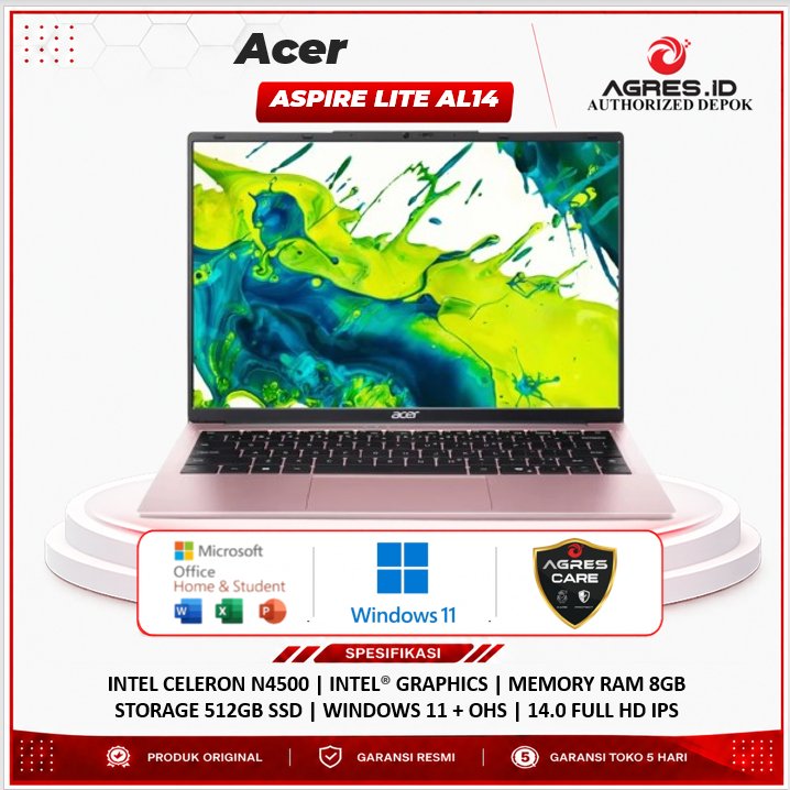 Laptop Acer Aspire Lite 14 AL14 - Intel N4500 8GB 512GB SSD 14.0" Full HD IPS Windows 11 +OHS