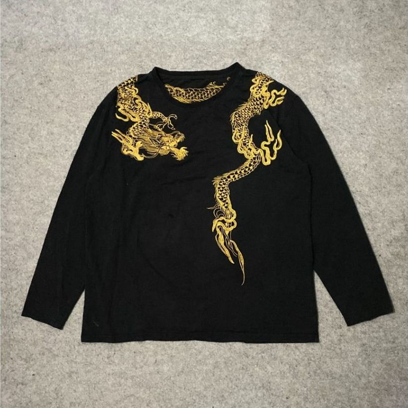 Longsleeve Eternal Sukajan Dragon Bordir Emas (XL)