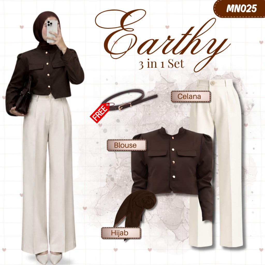 One Set Hijab Wanita | Erathy Set | Blouse + Celana Oro + Hijab + Belt | OOTD Kantor Terbaru | LN025