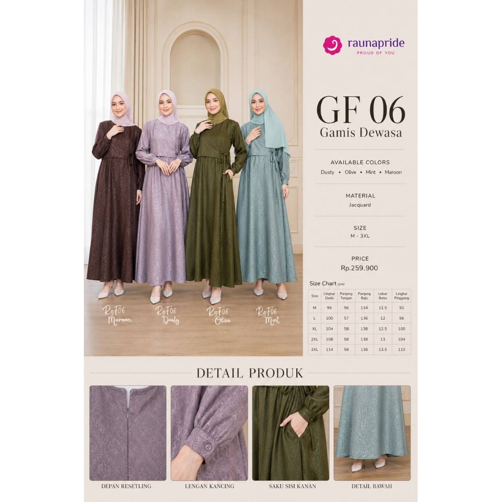 Gamis Wanita Jacquard Kekinian / RAUNA RGF - 06 / Fashion Muslim