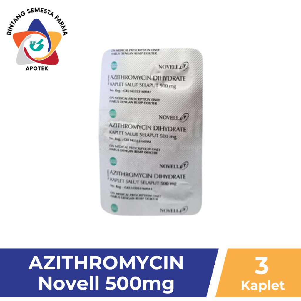 AZITHROMYCIN GENERIK NOVELL 500 MG 1 BLISTER @ 3 KAPLET SALUT SELAPUT