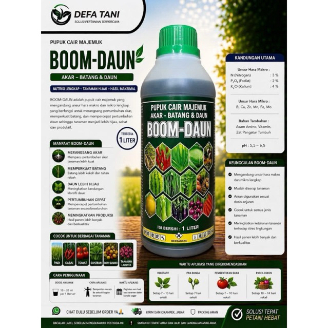 BOOM DAUN 1 Liter | Pupuk Cair Majemuk NPK Mikro Asam Amino Penyubur Akar Batang Daun