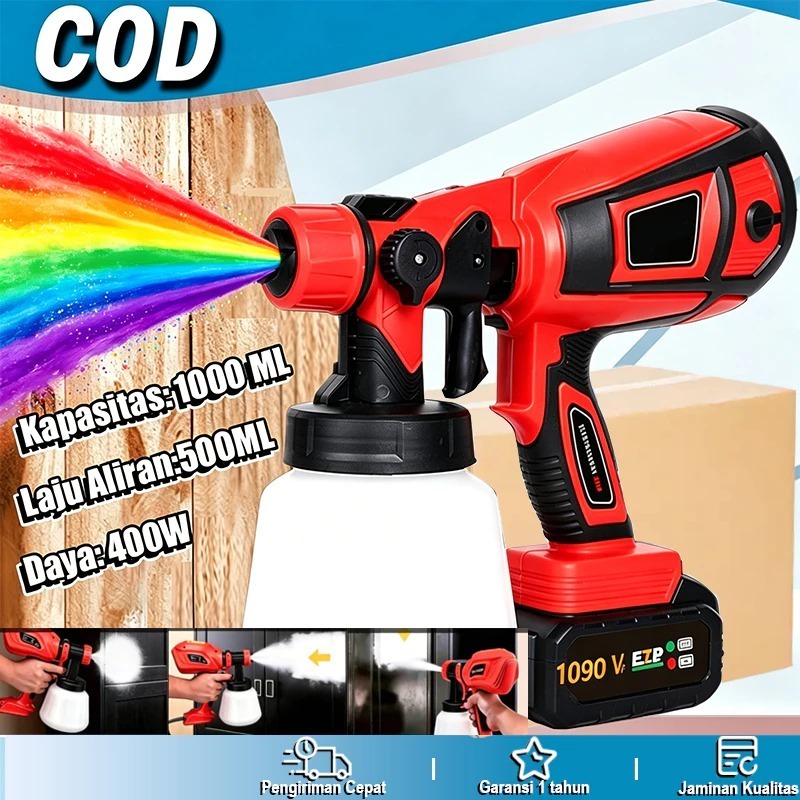 Electric Spray Gun Paint Sprayer Spraygun Cat Semprot Listrik 1000ML Rechargeable Alat Pengecatan Te