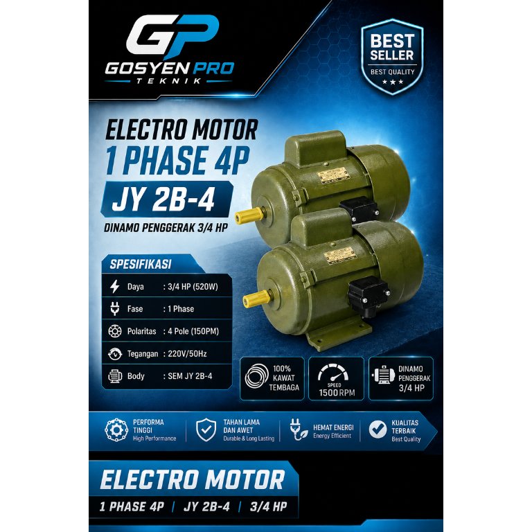 ELECTRO MOTOR / DINAMO PENGGERAK 1 PHASE 3/4 HP 4P (SEM JY 2B-4)