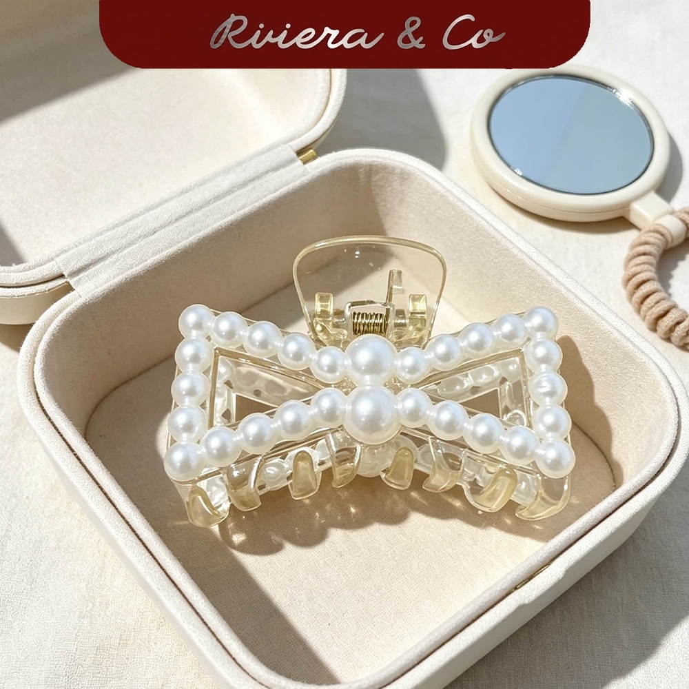 RIVIERA & CO Jepit Rambut Claw Clip Mutiara Pearl Korea Aesthetic Hair Clip