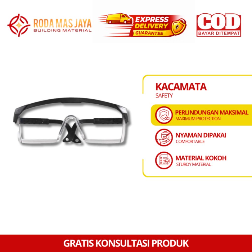 Kacamata Safety Anti Debu Sporty Bening || Kacamata Gerinda Las Anti Debu Bening