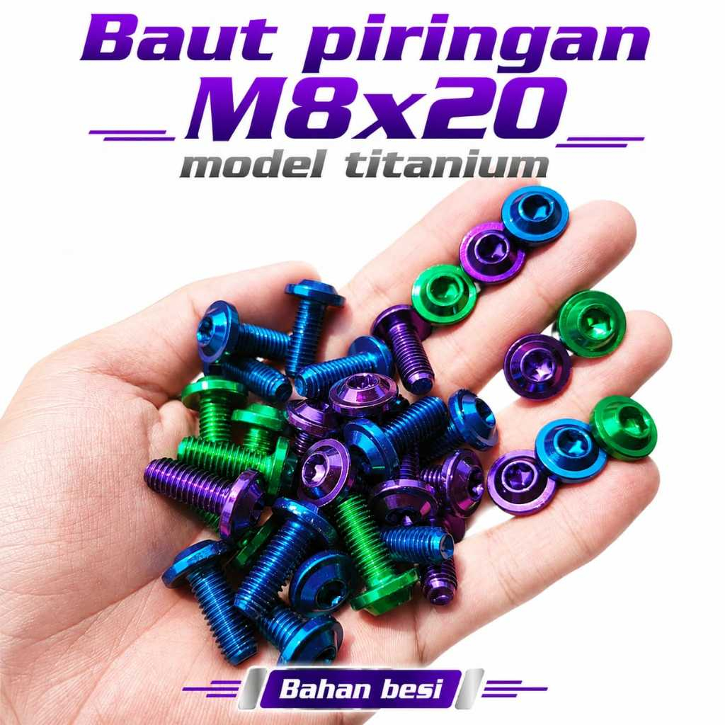 bisa cod baut piringan polos model titanium m8x20 drat 12