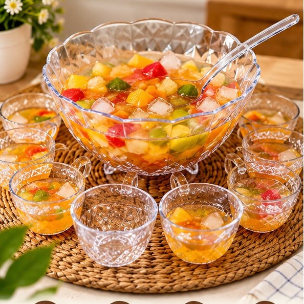 Mangkok Sop Buah Cocktail Set / Mangkok Es Campur Mangkuk Kaca Plastik / Asvita Diamond Set