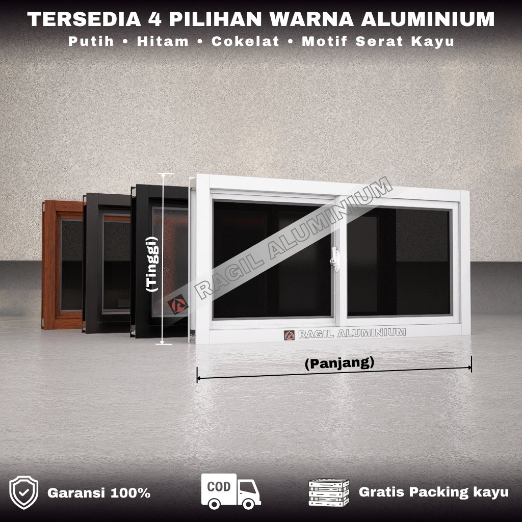 Jendela Aluminium Boven Sliding Polos Tinggi 50 cm x Panjang 80 cm (50x80)