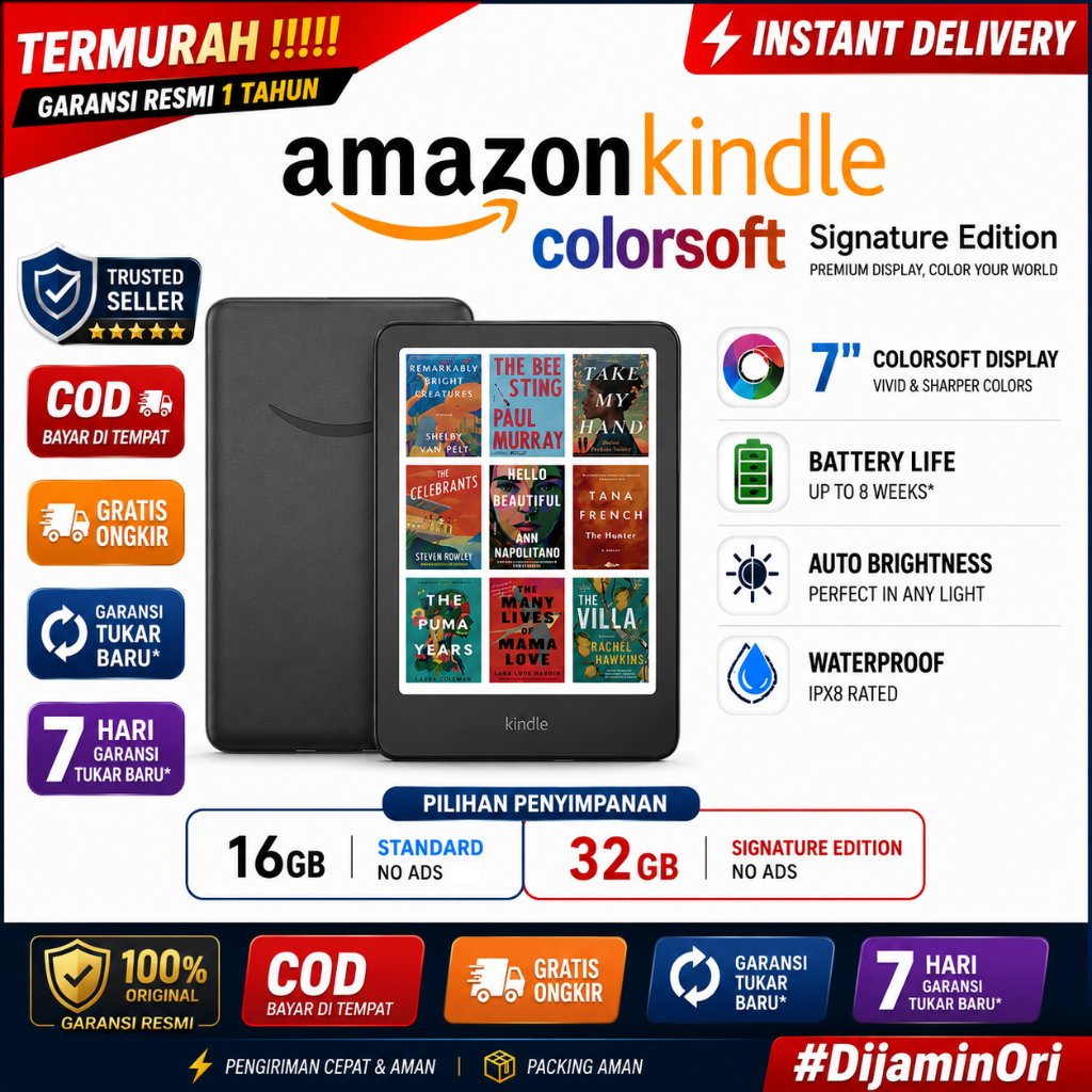 Amazon Kindle Coloursoft Signature Edition 32GB & 16GB 7 Inch E-Reader PDF Reader Original Garansi 1