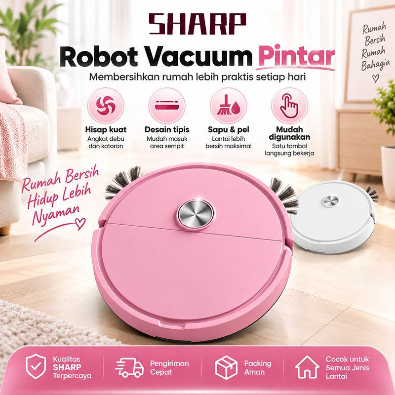 Robot Vacuum Pintar 2 in 1 Sapu dan Pel Otomatis Desain Tipis Hisap Kuat Mudah Digunakan Pembersih L