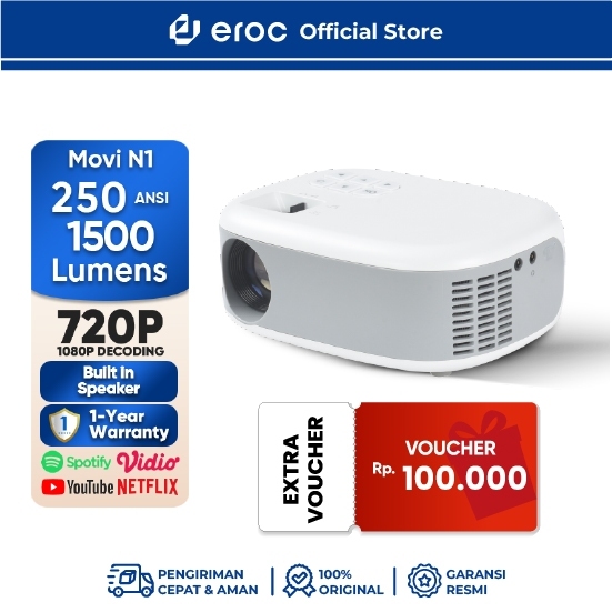 EROC Mini Proyektor - 720p - Built-in Speaker - LCD Display - Projection Size 0.9M – 6.2M - HDMI - U
