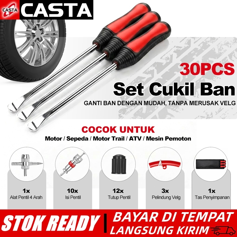 CASTA 30PCS Tire Lever Set Alat Cukil Ban 37.5CM, Sendok Ban Baja Keras dengan Pelindung Velg Anti G