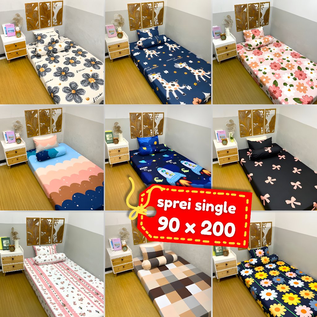 grosir_solo || SPREI 90 X 200 HOMEMADE AESTHETIC DISPERSE / SEPREI MOTIF SINGLE BED 3 KAKI