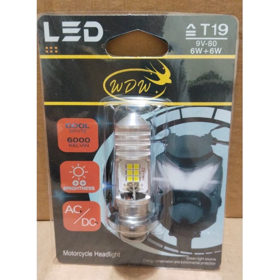 10 Pcs HOT SALE PROMO Lampu LED WDW Murah 6W + 6W 9V-80 T19 6000 kelvin AC/DC Motor Bebek Matic Hond