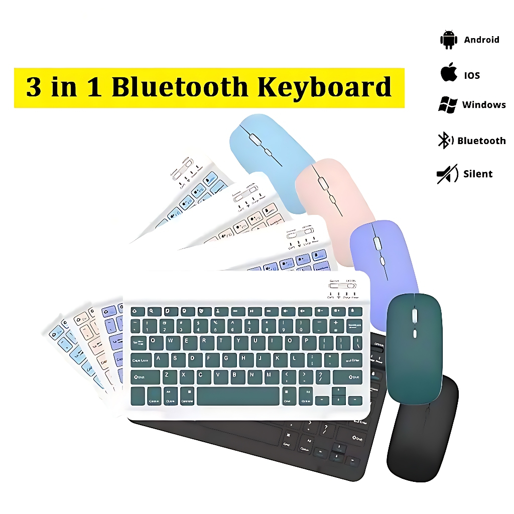 Wireless Bluetooth Keyboard 10 Inch Portable Silent Set For Tablet IPad Android Windows Computer