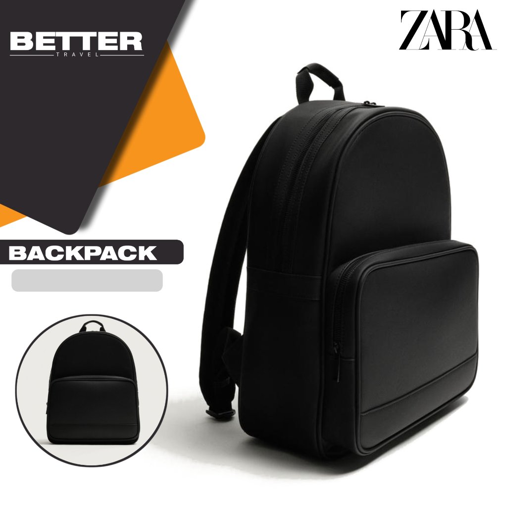 ZARA backpack pria casual formal kantor kuliah full black tas ransel