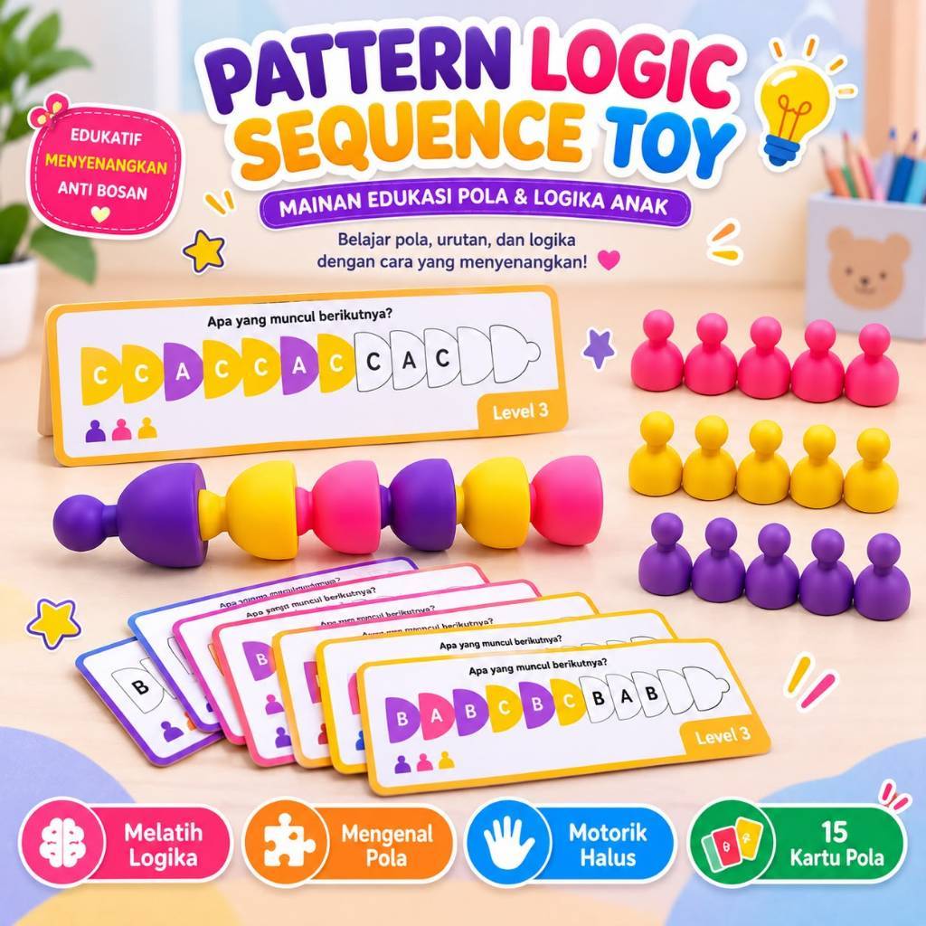 KIDSINK Pattern Logic Sequence Toy – Mainan Susun Pola & Logika Anak 3 Level Coding Toys