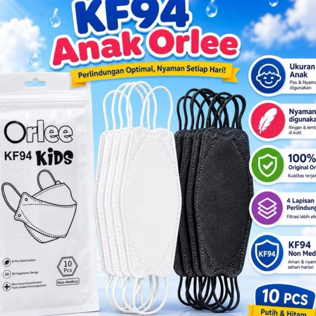 MASKER KF94 ANAK ORLEE ISI 10PCS 4ply