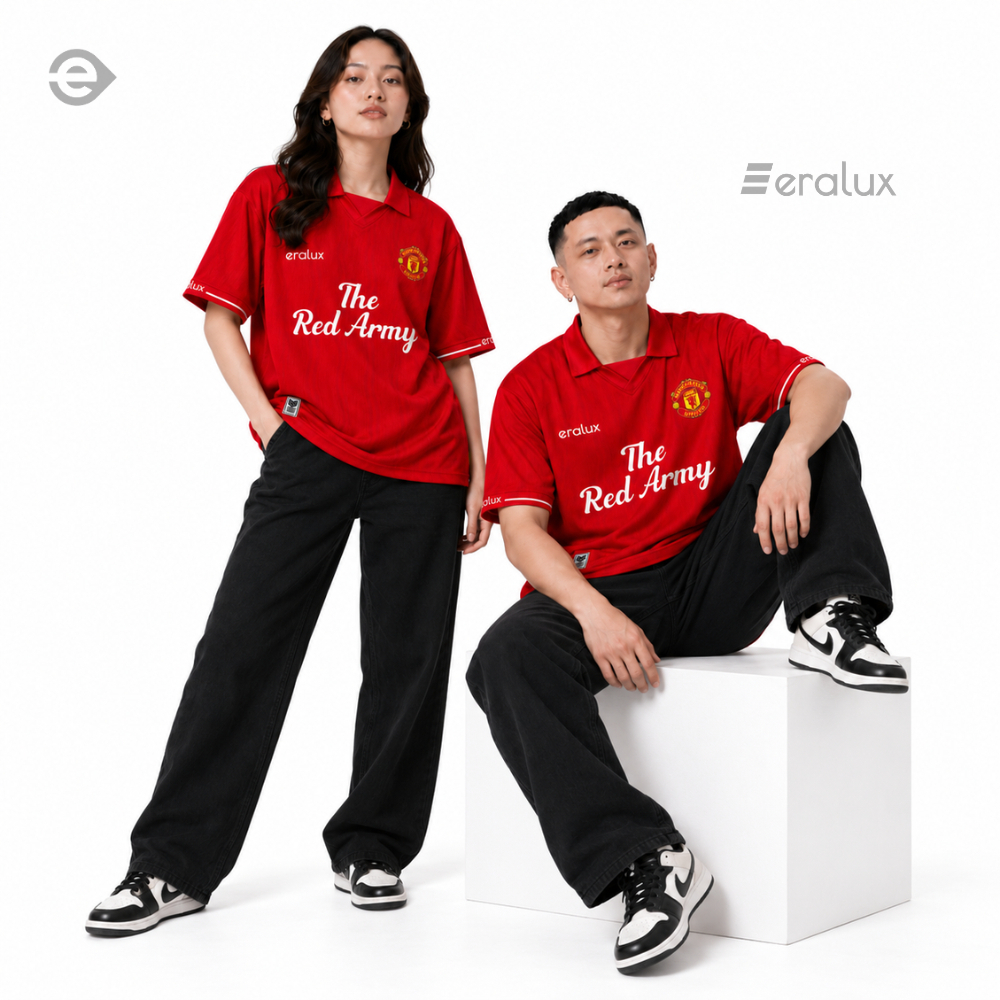 Jersey Manchester United Oversize Premium Retro Vintage | Kaos Bola MU The Red Army Casual Streetwea