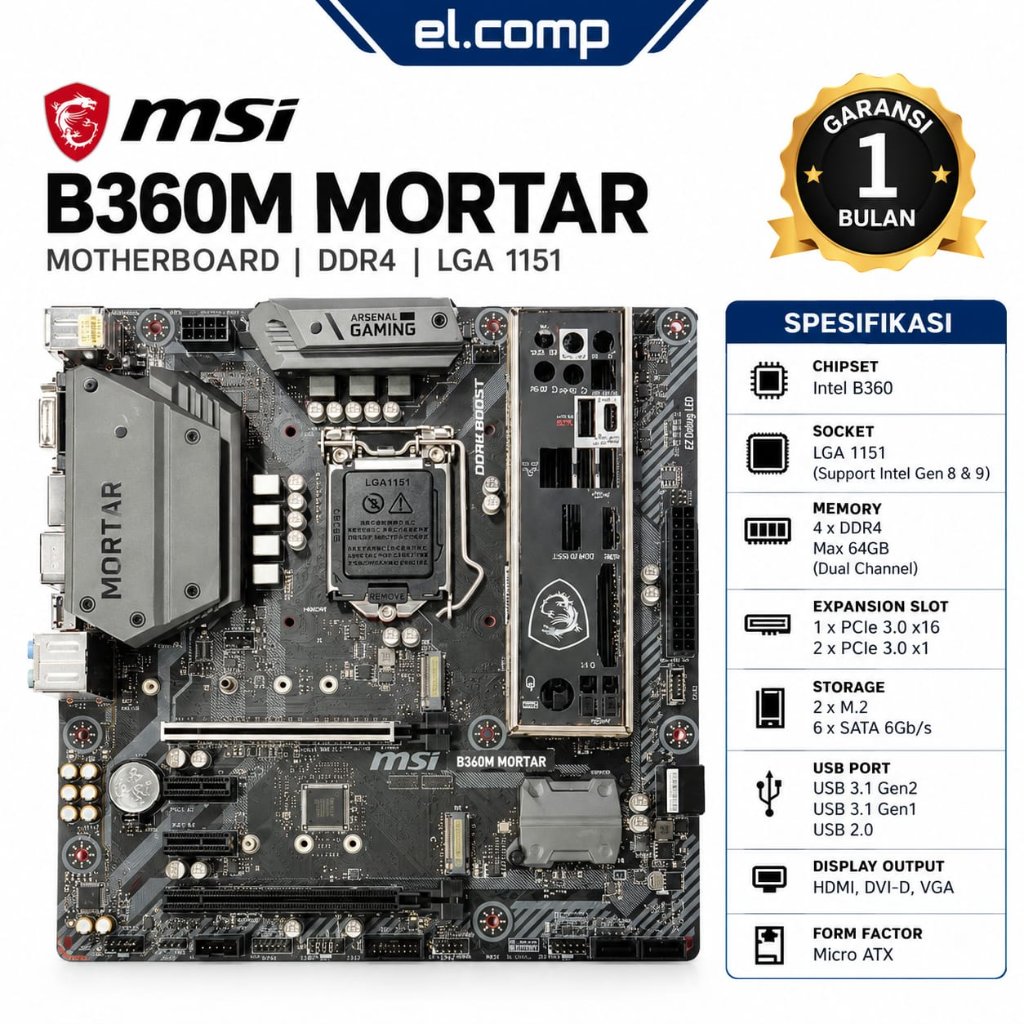 MOTHERBOARD MSI B360M MORTAR DDR4