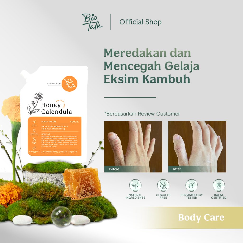 Biotalk Refill Pack Honey Calendula Body Wash | 500 ml | No SLS/SLES | Sabun Mandi Cair Natural | Me