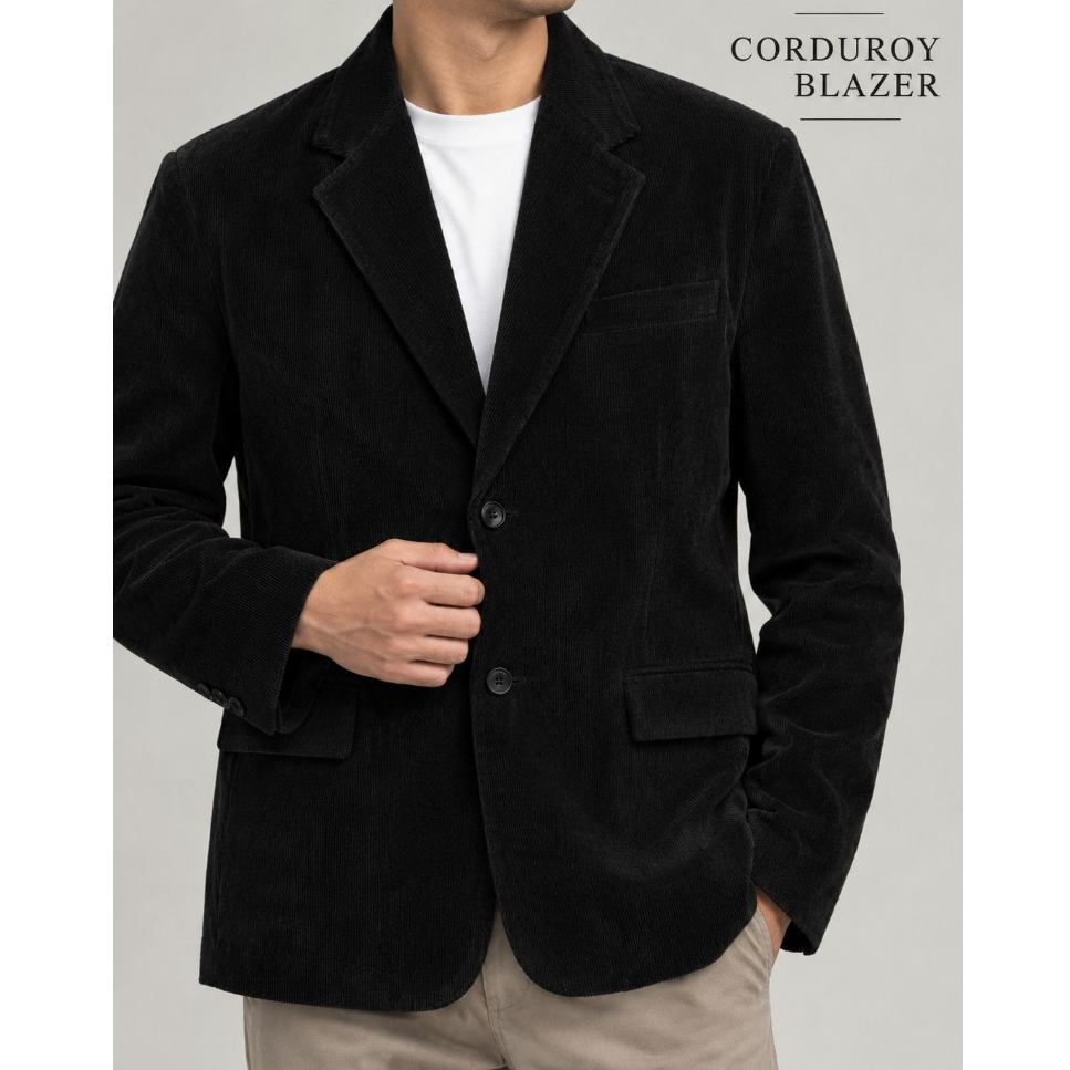 CORDUROY BLAZER COMME CA ISM BLACK SIZE M [JAS CORDUROY HITAM]