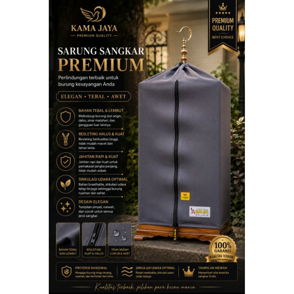 Sarung Sangkar Premium KAMA JAYA untuk Burung, Sarung Sangkar dengan Resleting Warna Abu-Abu