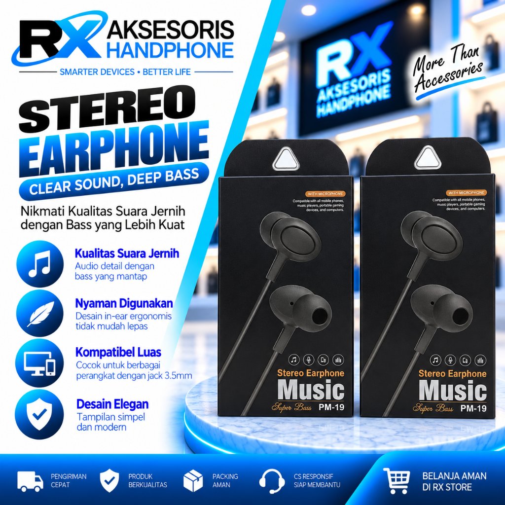 PM-19 BLACK Earphone - Handsfree - Headset JB PM-19 J Stereo Extra Super Bass HF PM19