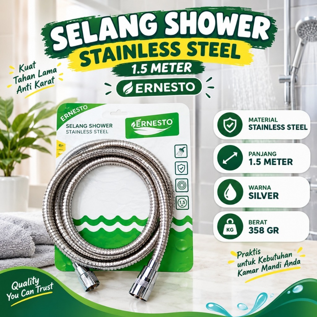 SELANG SHOWER STAINLES STEEL 1.5 METER ERNESTO - flexible fleksibel - serbaguna kualitas premium