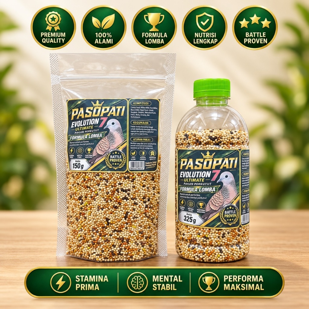 Pakan Perkutut Pasopati Evolution 7 Ultimate - 100g/150g/325g - Formula Lomba - Stamina, Mental & Pe