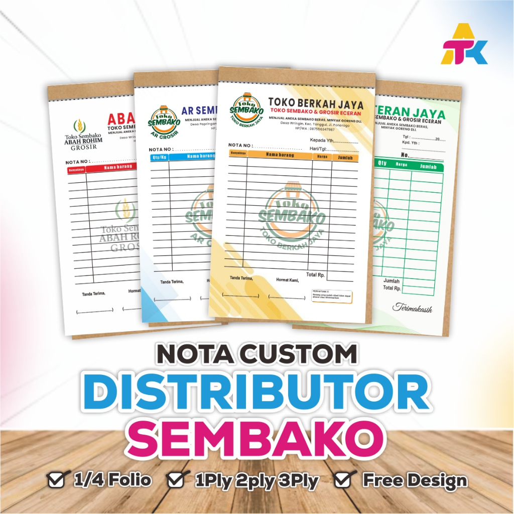 Nota Custom Distributor Sembako [ATK INDONESIA] Ukuran 1/4 Folio isi 50 Lembar - Buku Kwitansi Toko 