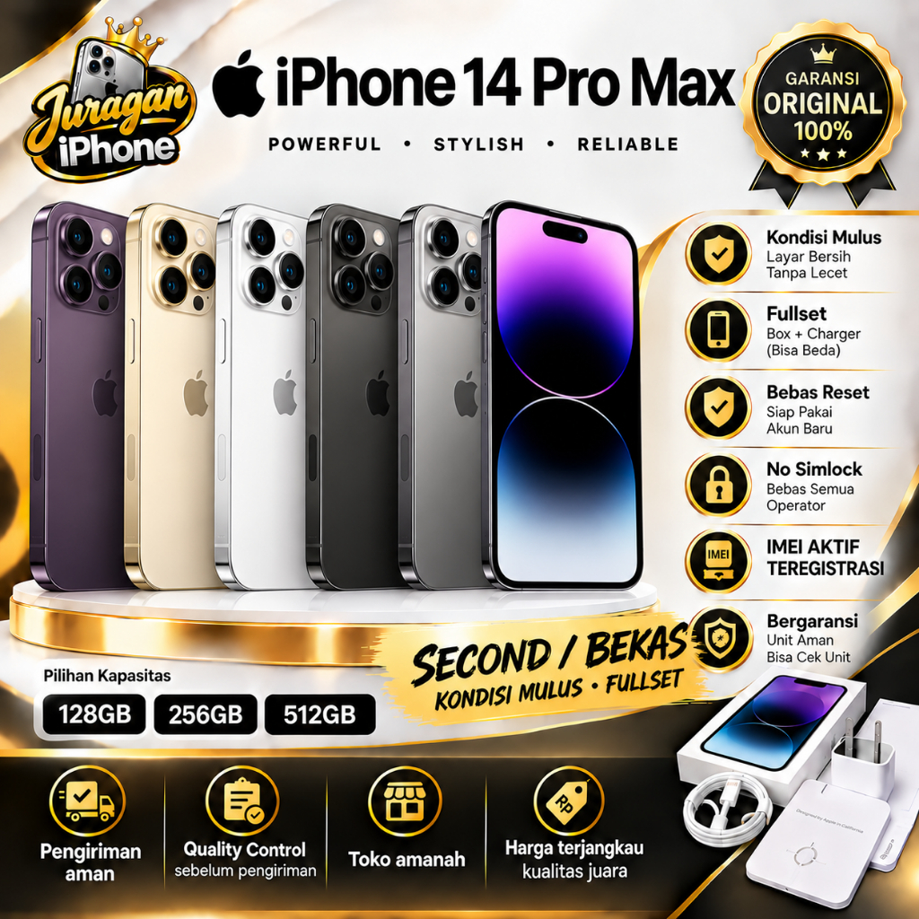 Apple iPhone 14 PRO MAX 128GB 256GB FULLSET SECOND HAND INTERNASIONAL ORI BERGARANSI