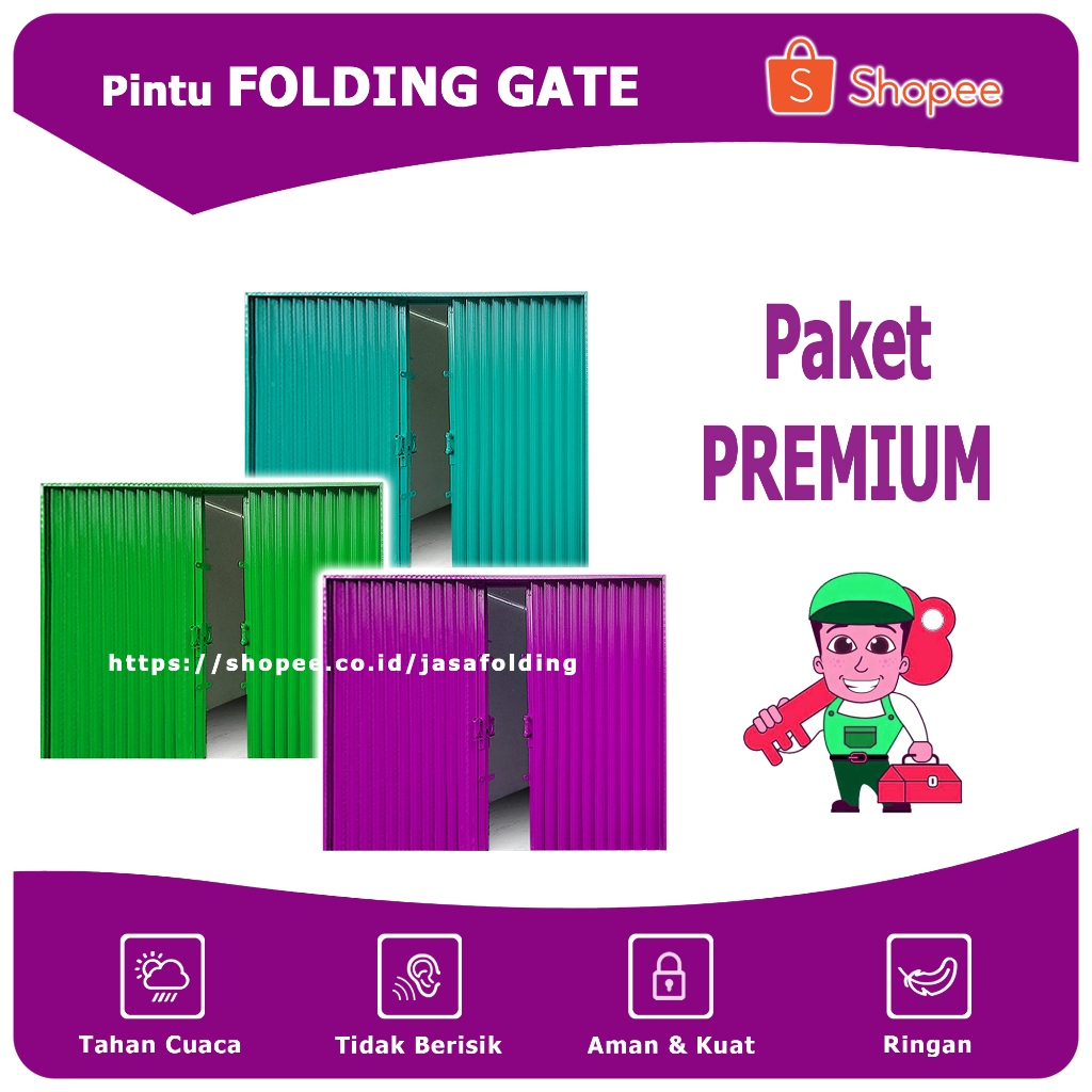 Paket Premium - Pintu Folding Gate Rolling Door Harmonika Garasi Lipat Sliding