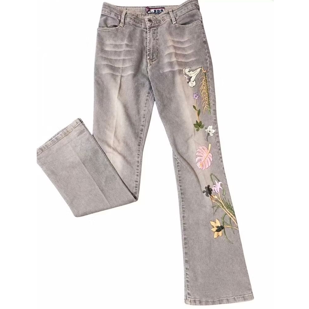 vintage flare bootcut cutbray cb embroidered floral y2k cottagecore jeans