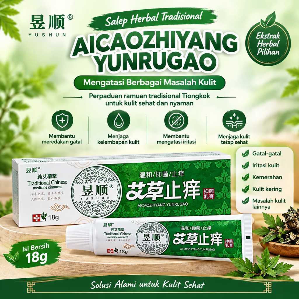 Yushun Krim Salep Gatal Kulit Alami 18g Obat Luar Herbal Tradisional Cina Antibakteri.