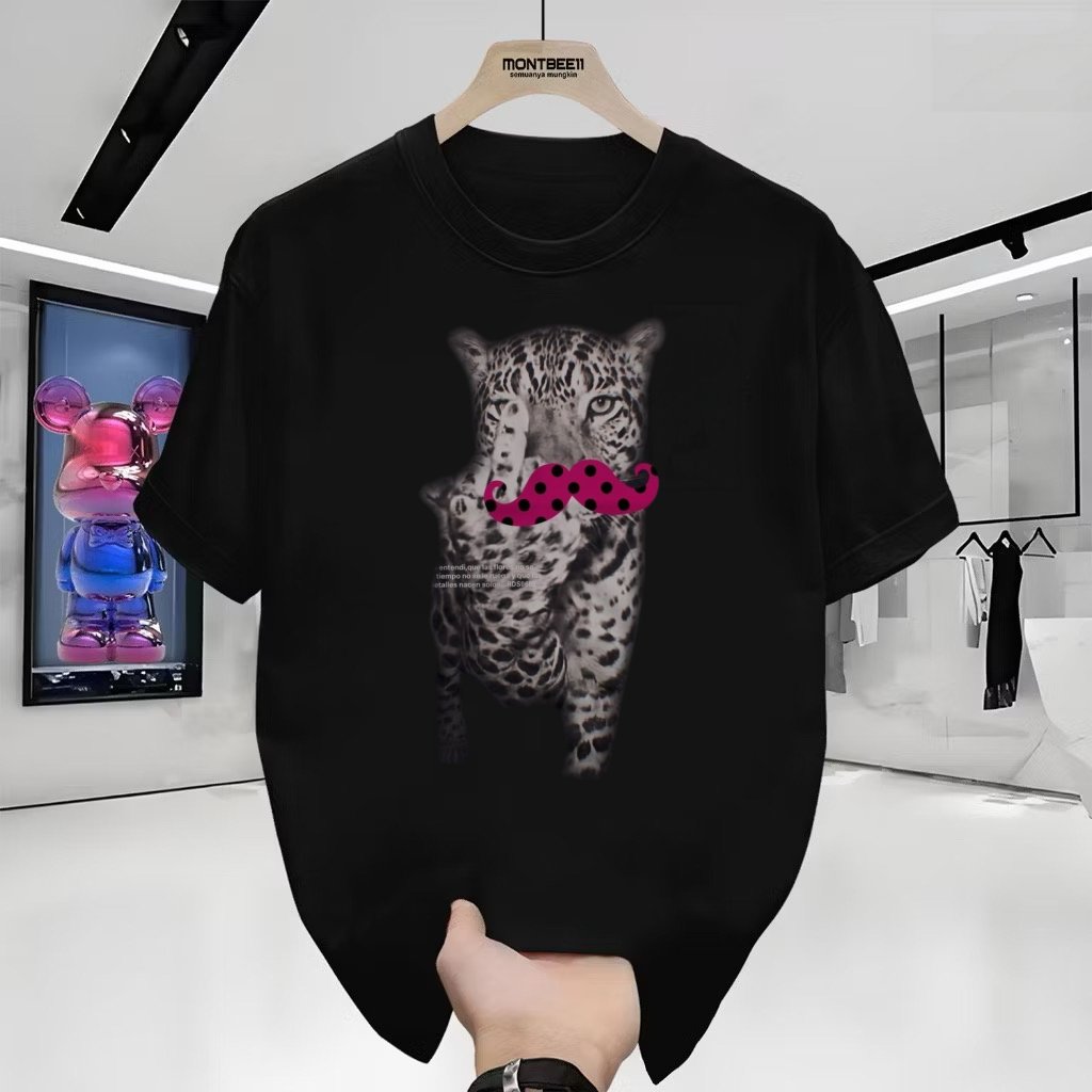 COD Tersedia Kemeja Kaos Kaos Polo Model Overside Kaos Lengan Pendek Motif Macan Tutul Dengan Kumis 