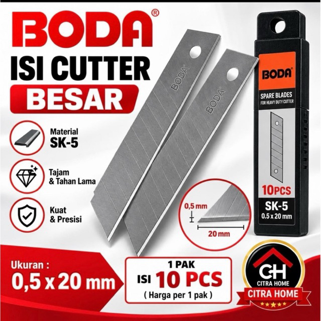 Isi (Pisau) Cutter Besar Boda Harga 1pak 10pcs