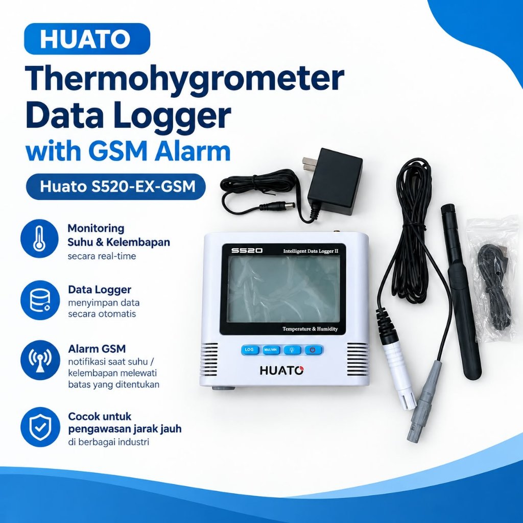 HUATO Termohigrometer Data Logger dengan Alarm GSM Huato S520-EX-GSM Pengukur Suhu & Kelembapan