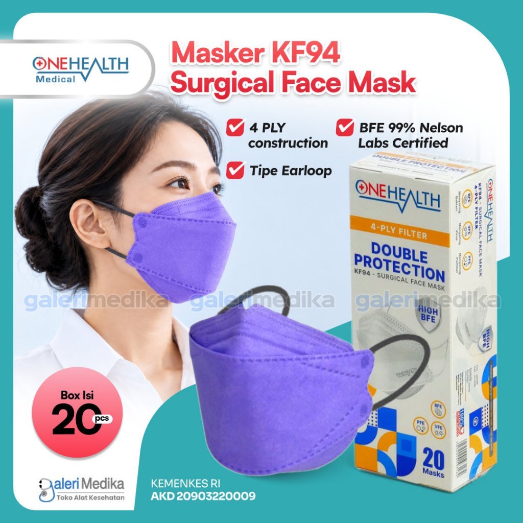 Masker KF94 OneHealth Surgical Face Mask / Masker 4 ply Filter High BFE / Masker KF 94 Isi 20 pcs