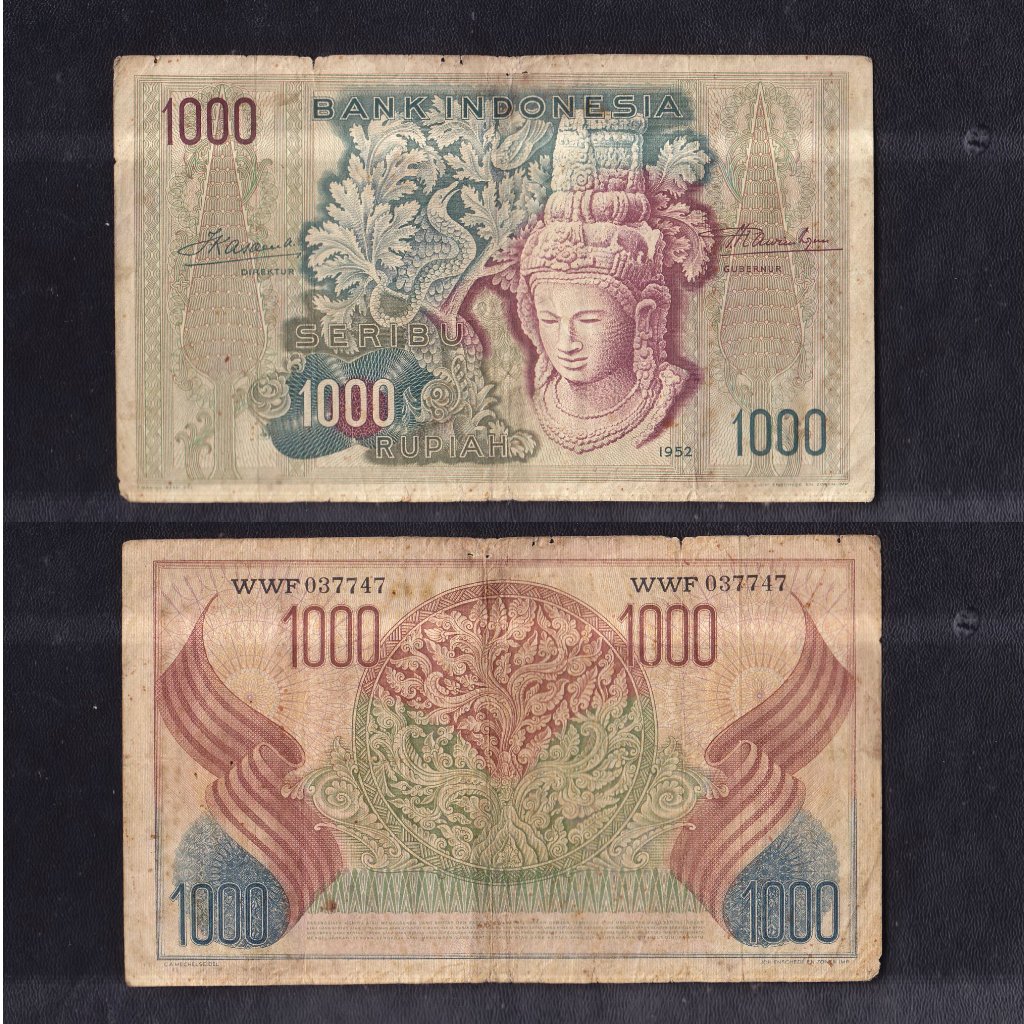 Uang kuno 1000 rupiah tahun 1952 seri Budaya S/N ... WWF 037747