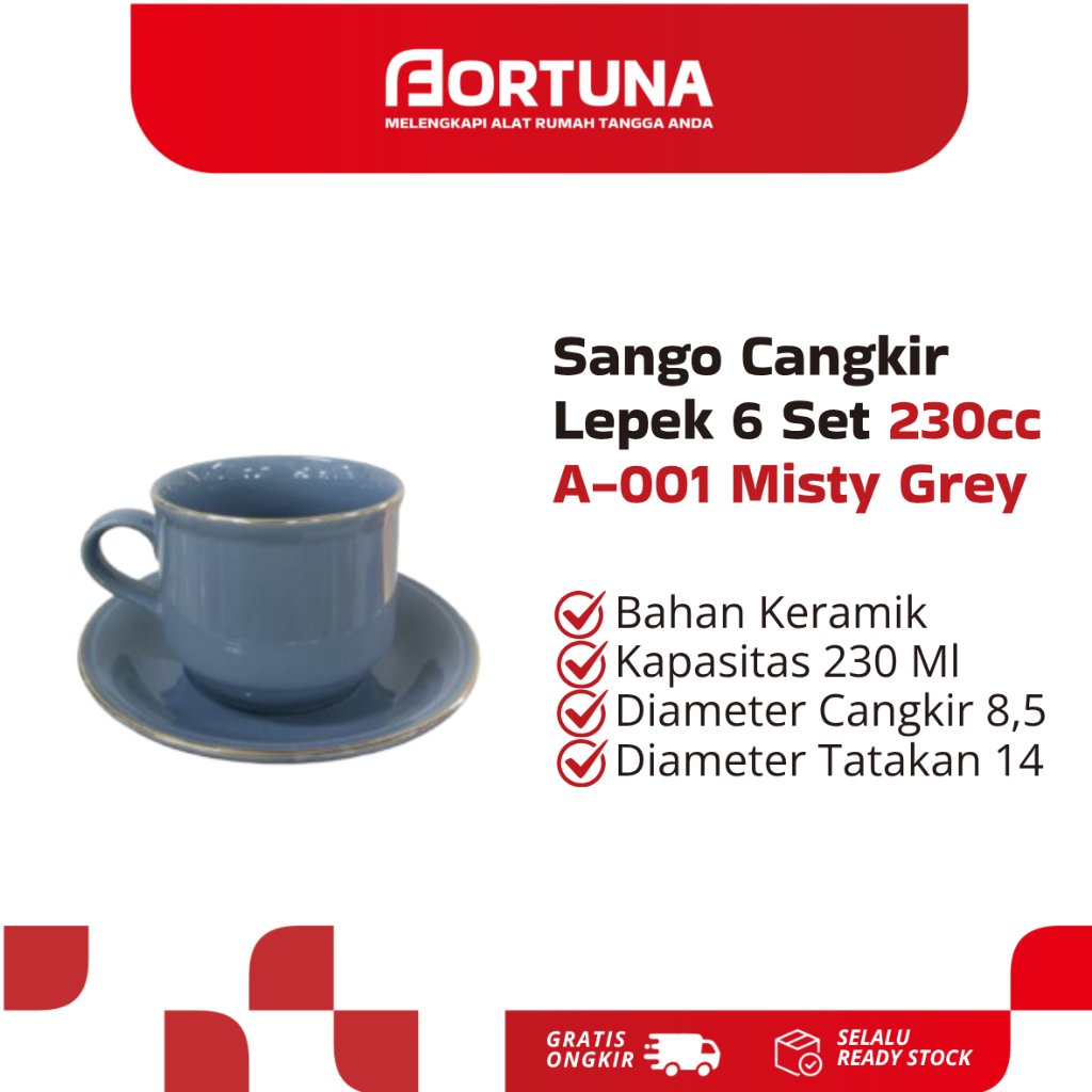 Sango Cangkir Lepek 6 Set 230cc A-001 Misty Grey Cangkir Kopi Teh