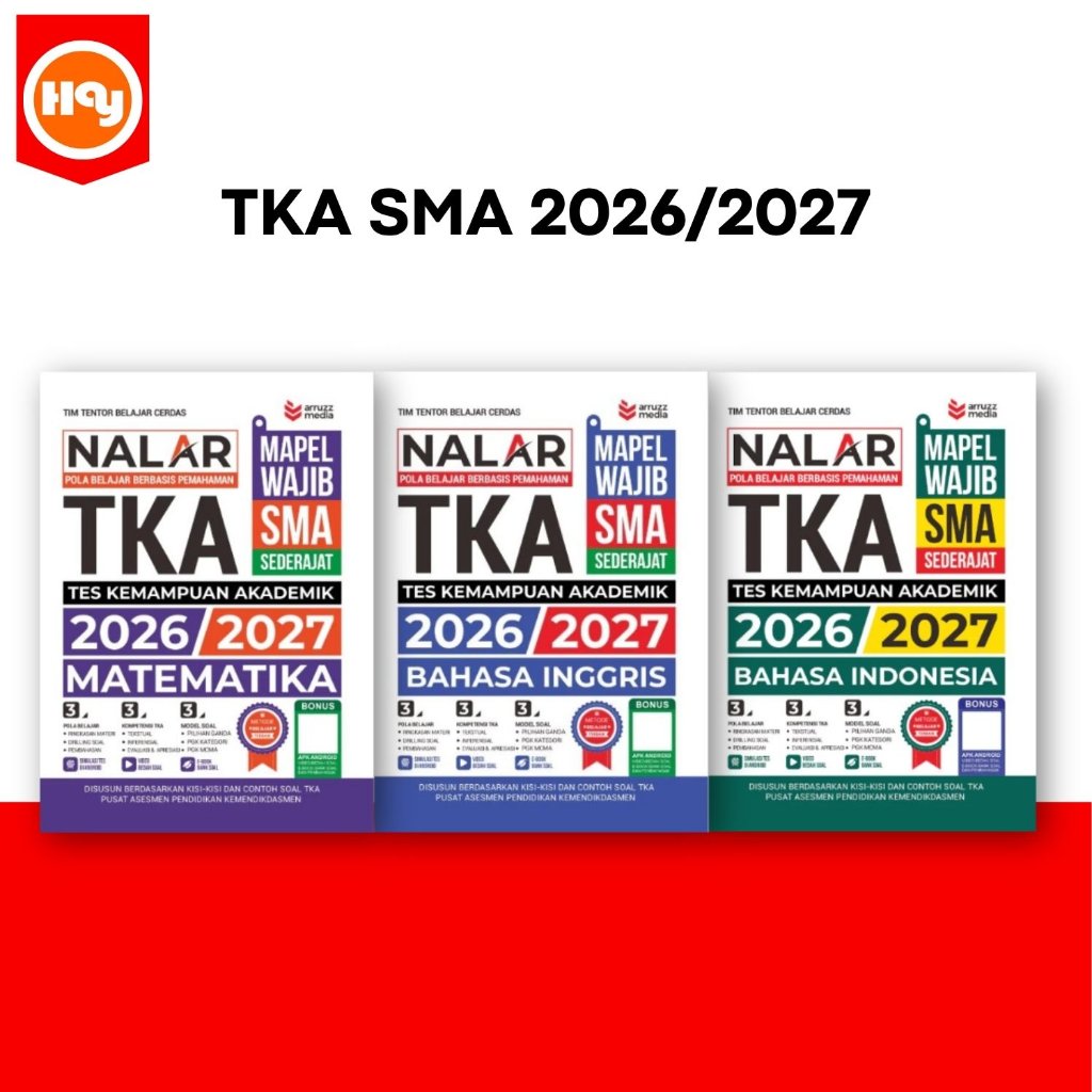 Buku TKA SMA | Bahasa Indonesia, Bahasa Inggris, Matematika SMA 2026/2027 - Arruzz Media