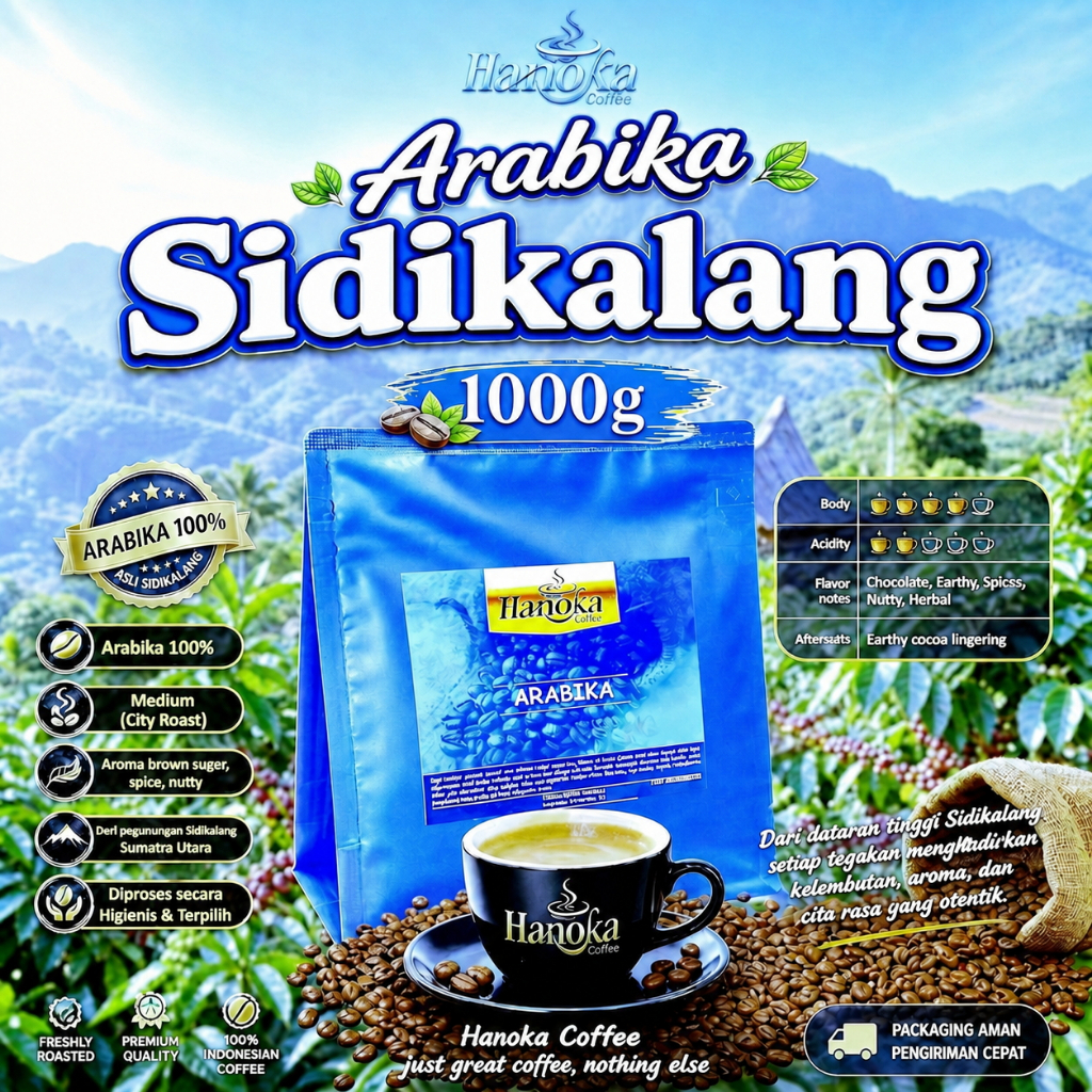 Hanoka Biji Kopi Arabika Sidikalang 1kg (1000g) - Single Origin Specialty Coffee