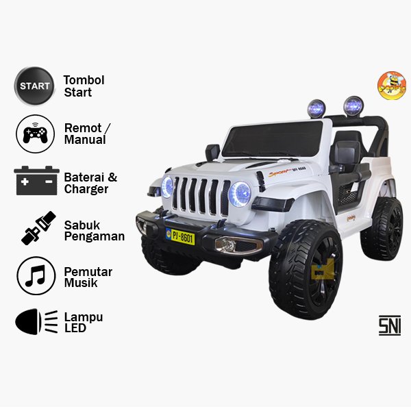 Mobil Aki Anak PACIFIC PJ-8601 PJ8601 RUBICON Kendaraan Mainan Cas Ban Karet