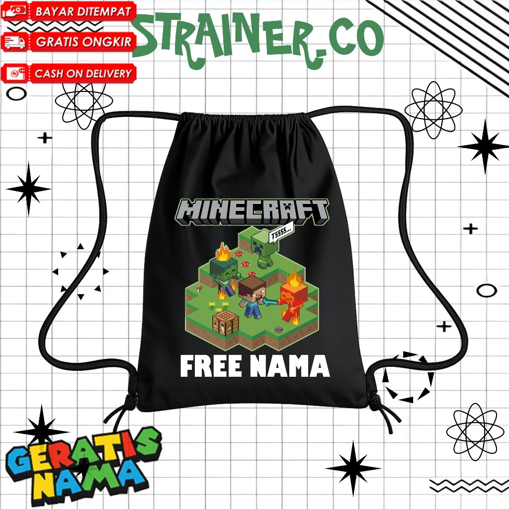 (FREE NAMA) TAS SEKOLAH ANAK TAS SERUT ANAK TAS ANAK TK PAUD SD STRINGBAG GAME MC PE VIRAL / MINECRA