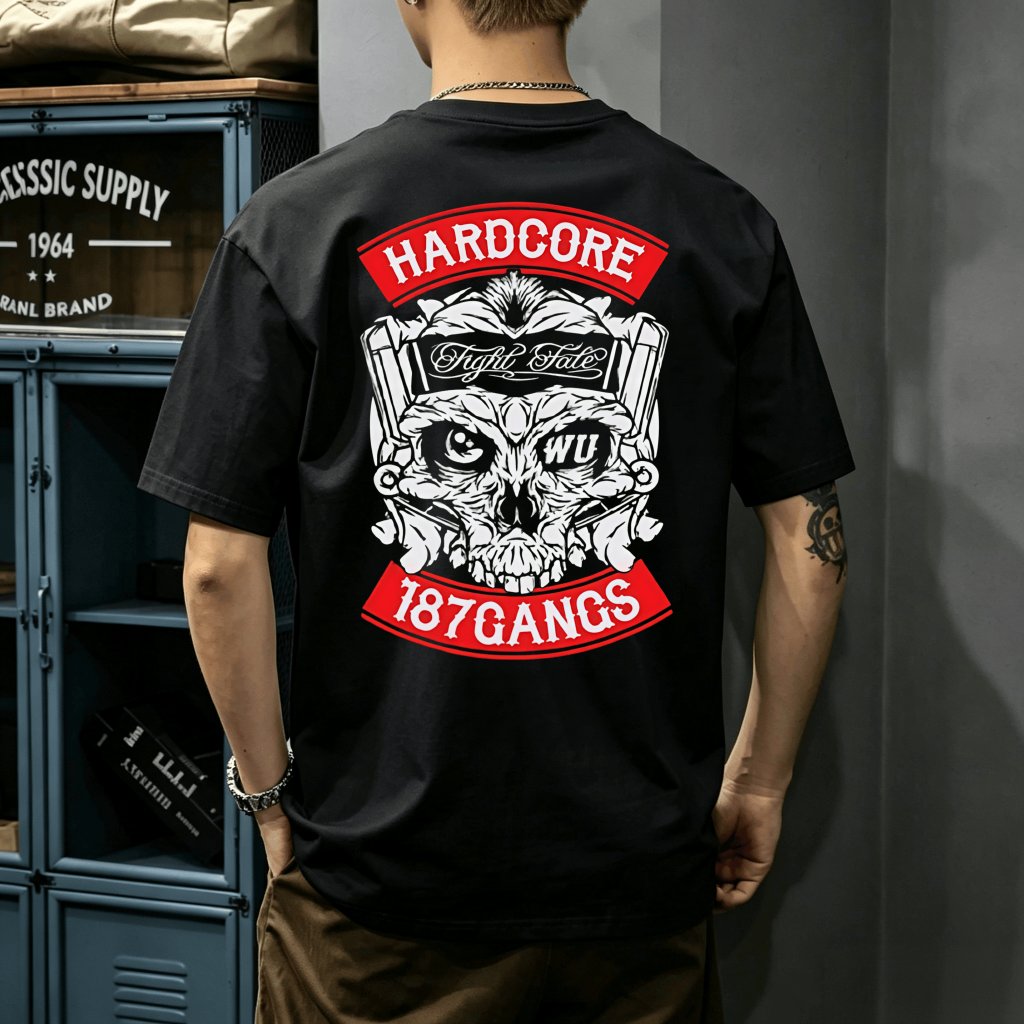 COD Tersedia Kemeja Kaos Kaos Polo Model Overside Kaos Pendek Putih Motif Tengkorak Hardcore, Gaya S