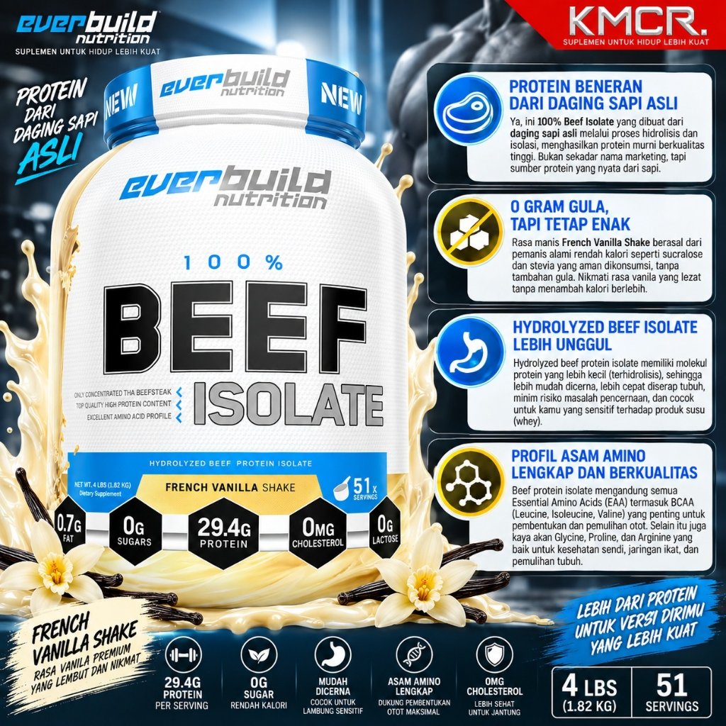 EVERBUILD Beef Isolate 4 Lbs 1,8 kg Isolate Protein Beef Protein Whey Protein Isolate Whey Protein C