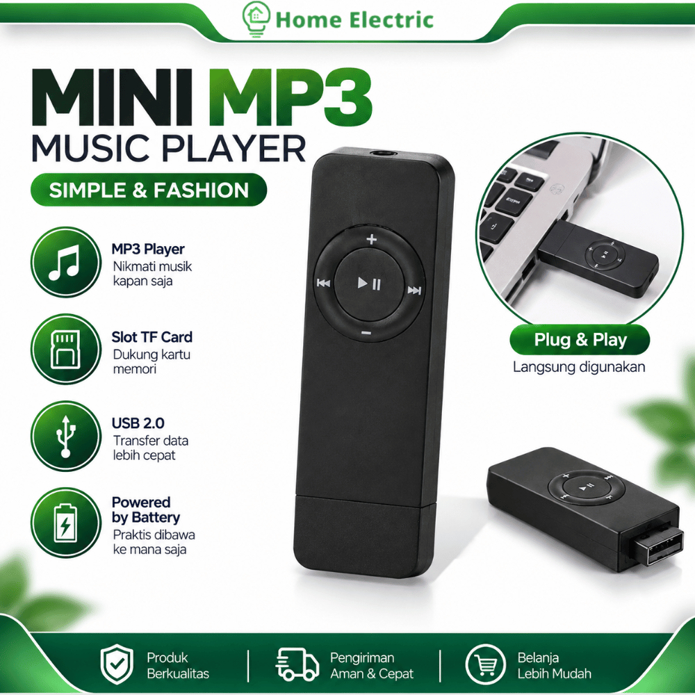 Taffstudio MP3 Player Portable Mini USB 2.0 TF Card Baterai 80 mAh Tahan 10 Jam WMA- IRS9