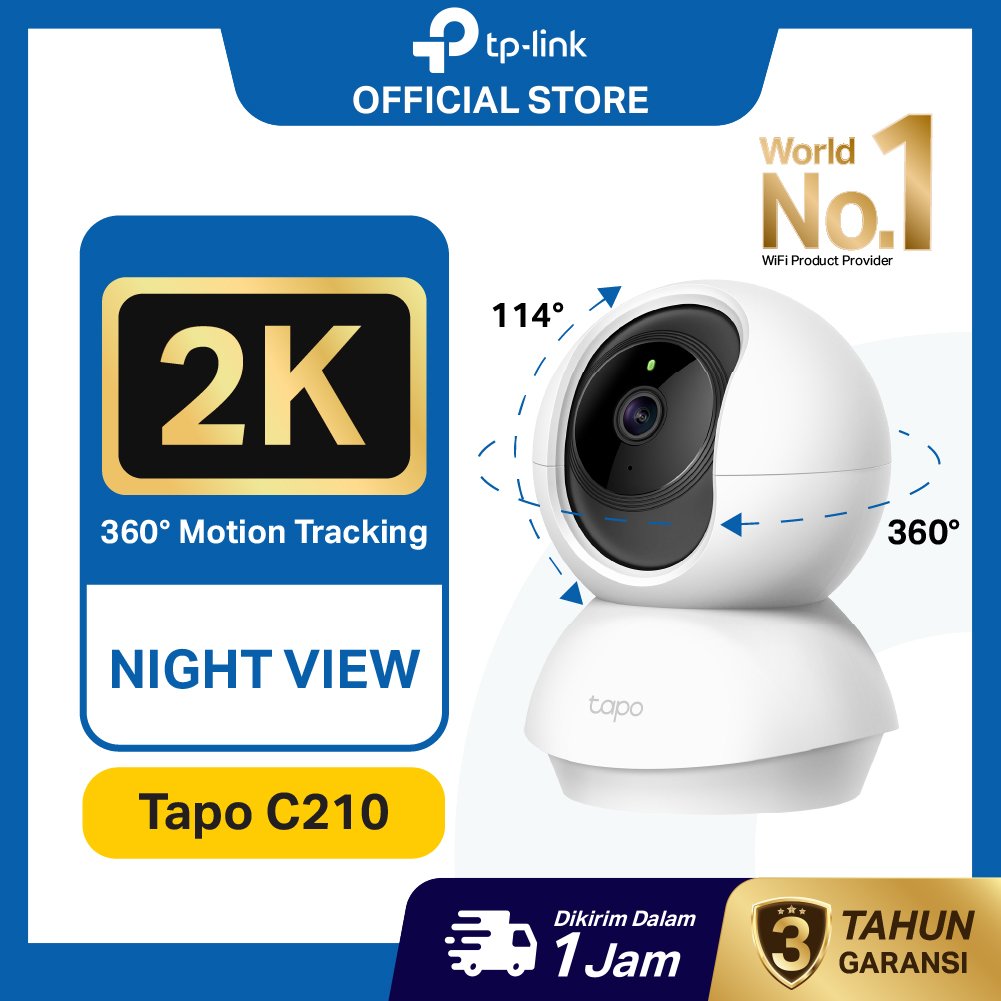 TP-Link | Tapo C210 | Kamera CCTV WiFi Indoor | 2K 3MP | CCTV Indoor | Pan Tilt | Kamera 360 | CCTV 